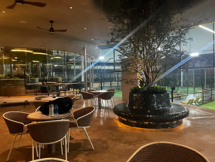 Café seating around a planted tree